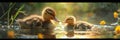 ducks and ducklings in the water Royalty Free Stock Photo