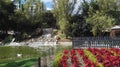 Farm with lagoon and colorful gardens