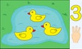 Ducks. Number 3 three. Learning counting, mathematics. Royalty Free Stock Photo