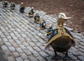 Ducks in a row statue in Boston public garden during the Bruins playoff