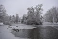 Frozen lake in Jephson Gardens, Leamington Spa, UK - 10 december 2017