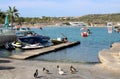 Ducks, slipway, boats, Mellieha Bay, Malta Royalty Free Stock Photo