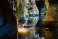 Ducks in stone tunnels and pool in Quinta da Regaleira, Sintra, Portugal