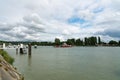 Car and truck ferry crossing the Seine River in Duclair in Upper Normandy Royalty Free Stock Photo