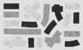 Duct tape. Realistic black and grey adhesive bandage, sticky isolated strip piece, torn duct tape. Vector isolated set