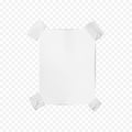 Duct taped blank white note paper sheet to post a message, mockup. Reminder vector mock-up