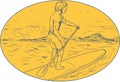 Dude Stand Up Paddle Board Oval Drawing