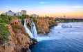 Duden coast waterfalls, Antalya, Turkey, on sunset Royalty Free Stock Photo