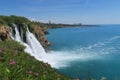 Duden Waterfall and the Mediteranian Sea in Antalya, Turkey Royalty Free Stock Photo