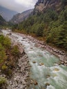 Dudh Koshi snow river in mountain valley in Nepal