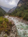 Dudh Koshi snow river in mountain valley in Nepal