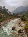 Dudh Koshi snow river in mountain valley in Nepal