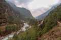 Dudh Koshi snow river in mountain valley in Nepal
