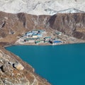 Dudh Pokhari Gokyo lake Gokyo village Ngozumba glacier Royalty Free Stock Photo