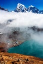 Dudh Pokhari lake, Gokyo, Arakam Tse peak, Chola Tse peak and Ngozumba glacier - way to Cho Oyu base camp Royalty Free Stock Photo