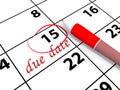 Due date on calendar Royalty Free Stock Photo