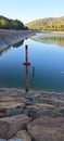 Due to the drought in Cyprus the water dam at Prodromos in the Troodos mountain is almost empty Royalty Free Stock Photo
