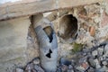 Drainage in poor condition, broken due to the passage of time Royalty Free Stock Photo