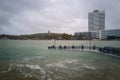 due to a storm tide parts of the harbor of Travemuende are under water