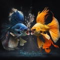 Duel battle of two multi-colored fighting aquarium fish cockerels