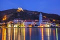 DUERNSTEIN VILLAGE IN THE EVENING WITH DANUBE RIVER IN AUSTRIA