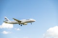 Duesseldorf , Germany - October 05 2017: Aegan Air Airbus A320 landing at Dusseldorf Airport