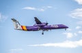 Duesseldorf , Germany - October 05 2017: Flybe Bombadier Dash 8 Q400 landing at Dusseldorf Airport Royalty Free Stock Photo