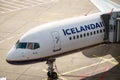 DUESSELDORF, GERMANY - October 10, 2019: Airplane of Icelandair at gate is ready for boarding Royalty Free Stock Photo