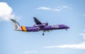 Duesseldorf , Germany - October 05 2017: Flybe Bombadier Dash 8 Q400 landing at Dusseldorf Airport Royalty Free Stock Photo