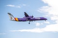 Duesseldorf , Germany - October 05 2017: Flybe Bombadier Dash 8 Q400 landing at Dusseldorf Airport Royalty Free Stock Photo