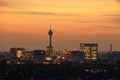 Duesseldorf Panorama seen in the evening from the beautiful view