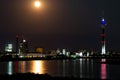 Duesseldorf and the Rhine Tower under the full moon Royalty Free Stock Photo