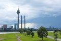 Duesseldorf, TV Tower, Media Harbor, Medienhafen, City Gate and Bridge over River Rhine in Autumn