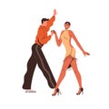 Duet couple dancers dancing samba. Happy Latin woman, man partners performing to music. Two people in movement, action Royalty Free Stock Photo