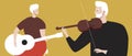 Duet of Old Violinists, Flat Vector Stock Illustration with Playing the Violin as Hobby and Leisure of a Couple Royalty Free Stock Photo