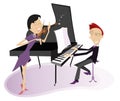Couple musicians play music on violin and piano isolated illustration