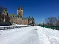 Dufferin Terrace, slide, Chateau Frontenac, Quebec City in winter Royalty Free Stock Photo