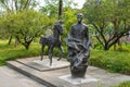 Dufu chinese poet and a horse statues in HuanHuaXi public park