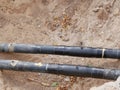 Dug pipes. Dug pipes. For repair at a construction site. communication wiring to the house