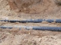 Dug pipes. Dug pipes. For repair at a construction site. communication wiring to the house