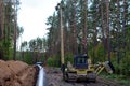 A Dug trench in the ground for the installation and installation of industrial gas and oil pipes. Royalty Free Stock Photo