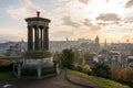 Dugald Stewart monument on Calton Hill with a view on Edinburgh Royalty Free Stock Photo