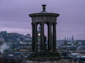 Dugald Stewart Monument in Edinburgh, Scotland against the sunset sky