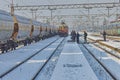 Snowy Railway Station Activity in Dugo Selo, Croatia