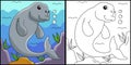 Dugong Animal Coloring Page Illustration