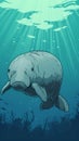 Dugong animal under clear sea water.