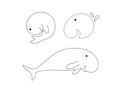 Dugong dugon sea ocean animal in line doodle art style. Line vector icon of the dugong.