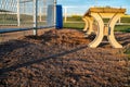 Dugout bench behind baseball home plate Royalty Free Stock Photo