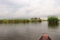Dugout trip in Botswana. Canoe tour through flooded Okavango Delta, Botswana.