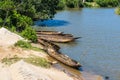 Dugout wooden boats on the river, Madagascar Royalty Free Stock Photo